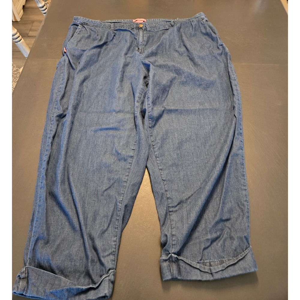 Woman Within Modern Fit Denim Pants 26W Blue Cotton Cuffed Wide Leg Trousers